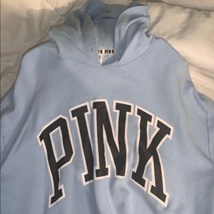 PINK Baby Blue Slightly Cropped Hoodie